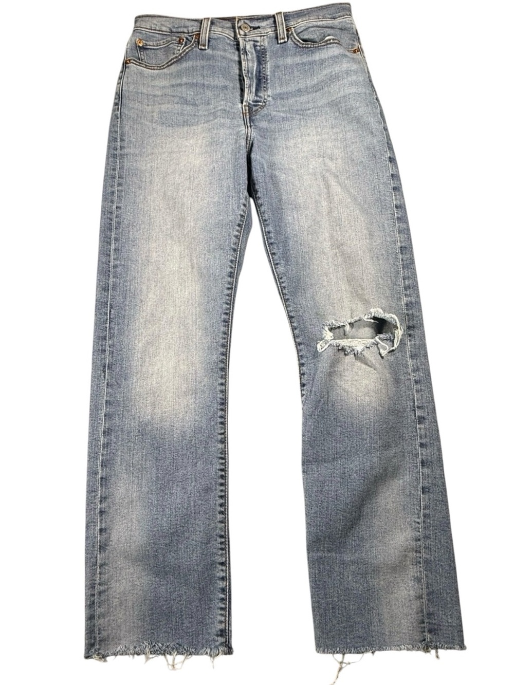 Levi’s Wedgie Straight Jeans Light Wash Distressed High Rise 30x28 - Picture 3 of 9
